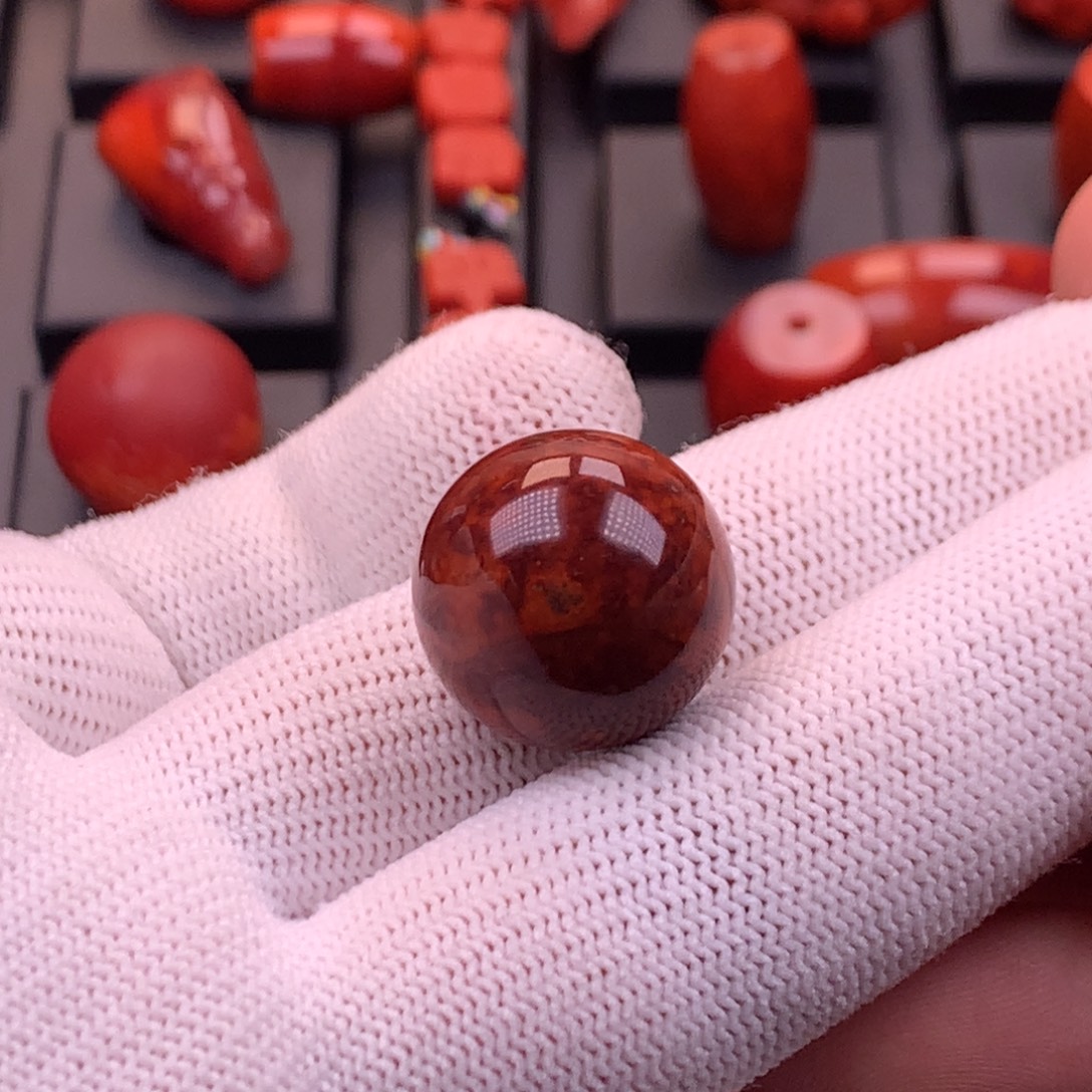 南红玛瑙未镶嵌川料原矿妖花火焰圆珠单珠19.3mm