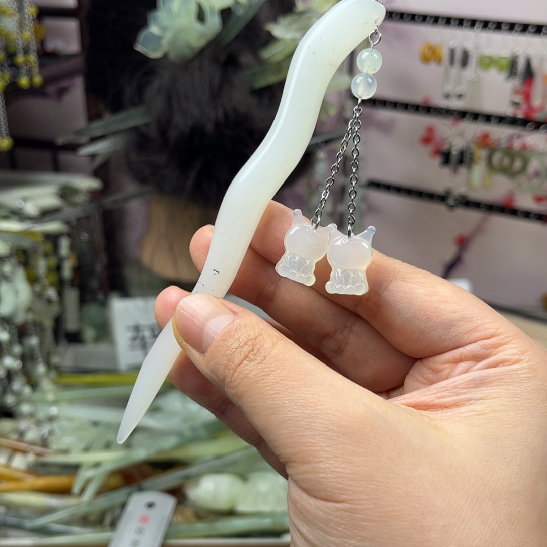 岫玉未镶嵌发饰长度14厘米左右