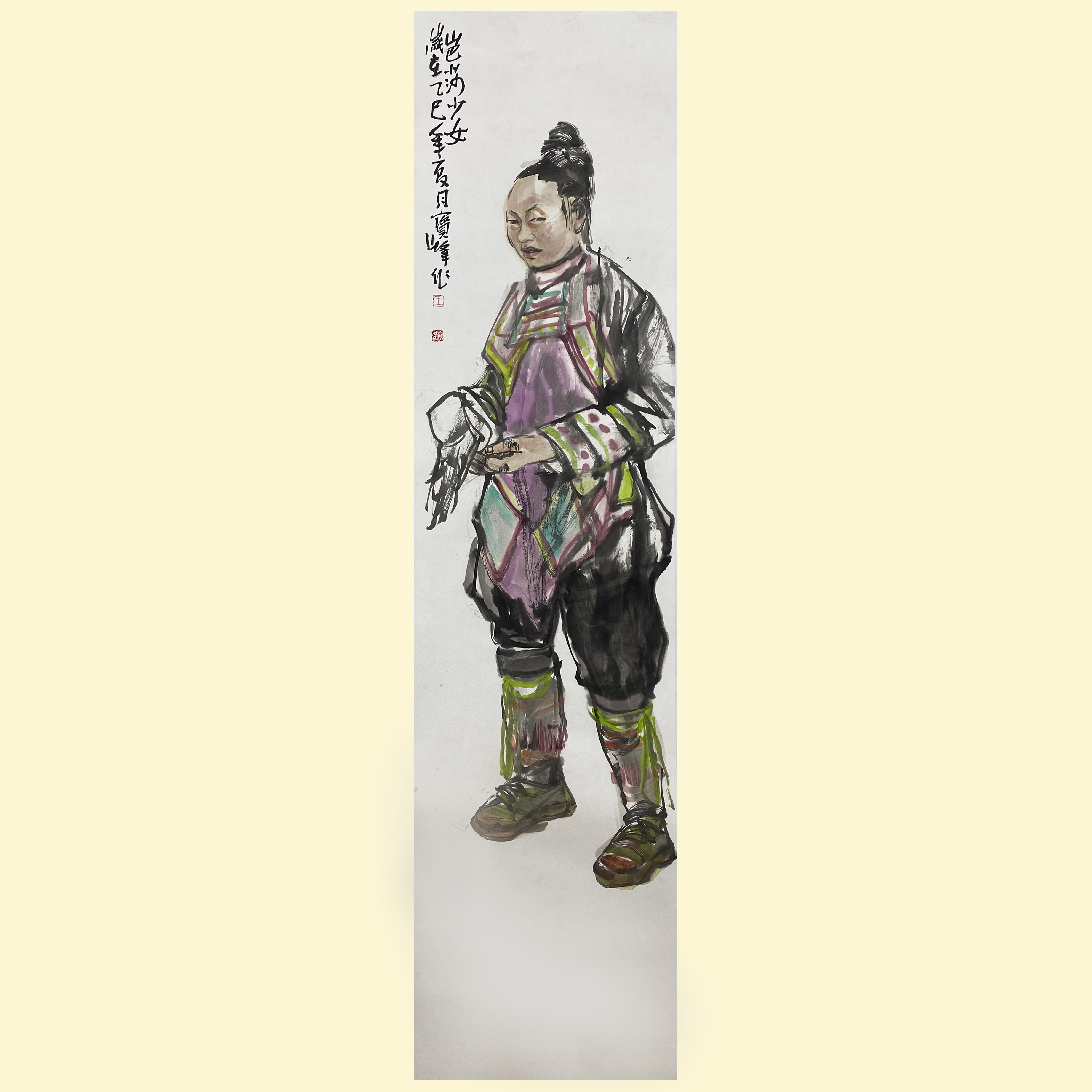 王宝峰人物作品岜莎少女四尺条138*34cm