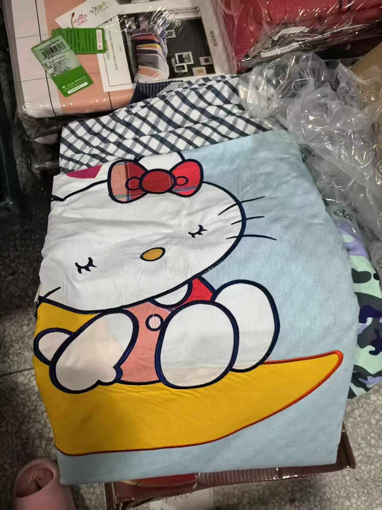 《厚广家》3楼200×230蓝款月亮小猫全棉四件套 绣花小猫发1套瑕疵款