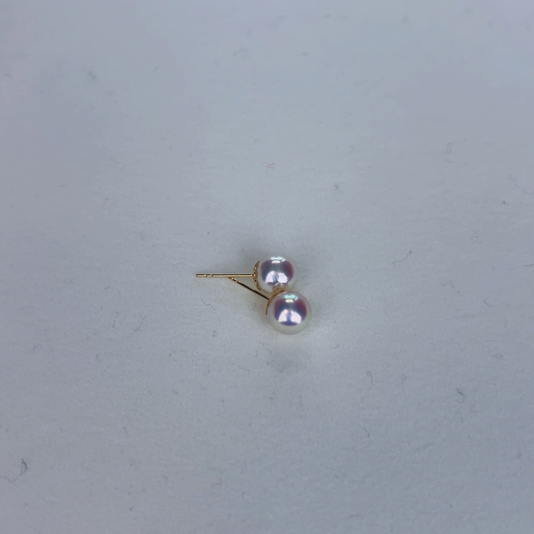 海水珍珠海水akoya天女耳钉7-7.5mm18K金镶嵌