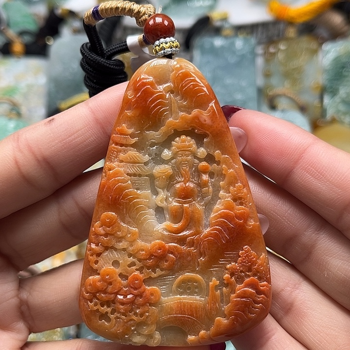 翡翠未镶嵌颈饰财神