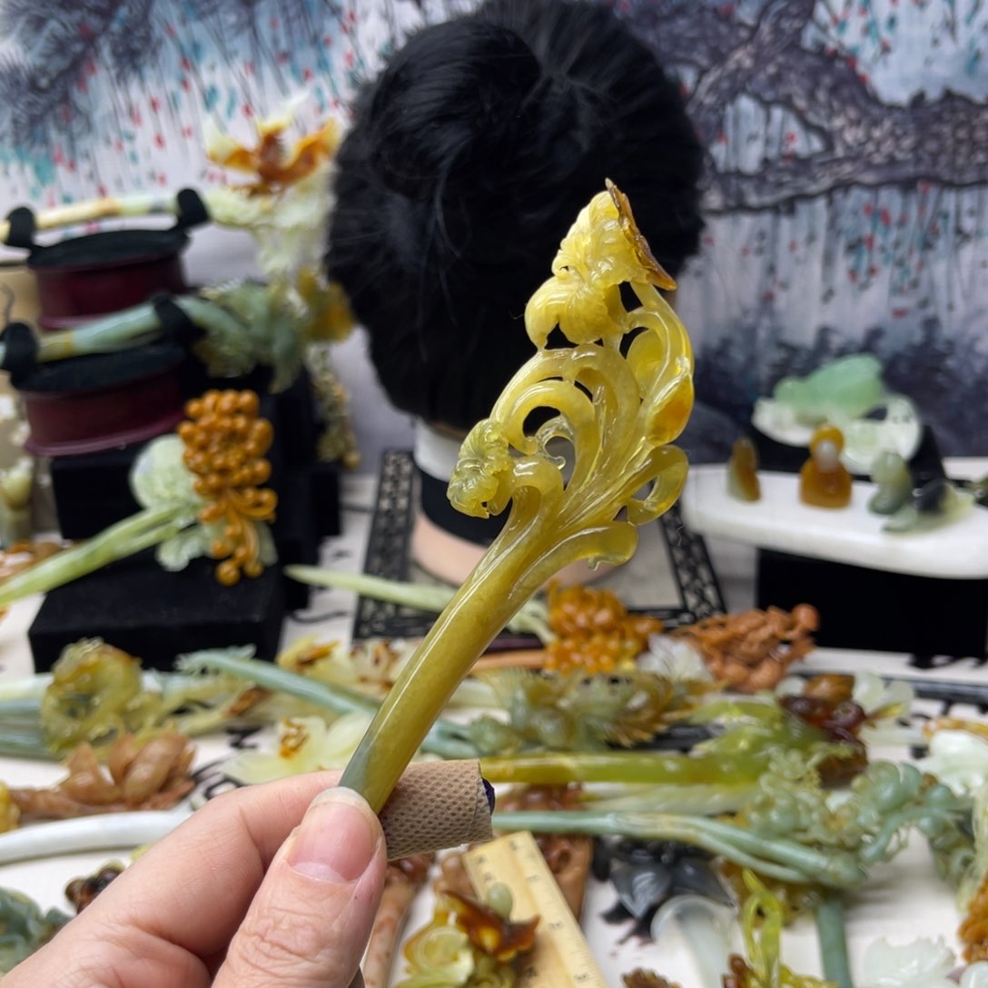 【闪购商品】蛇纹石玉发饰合金奥*