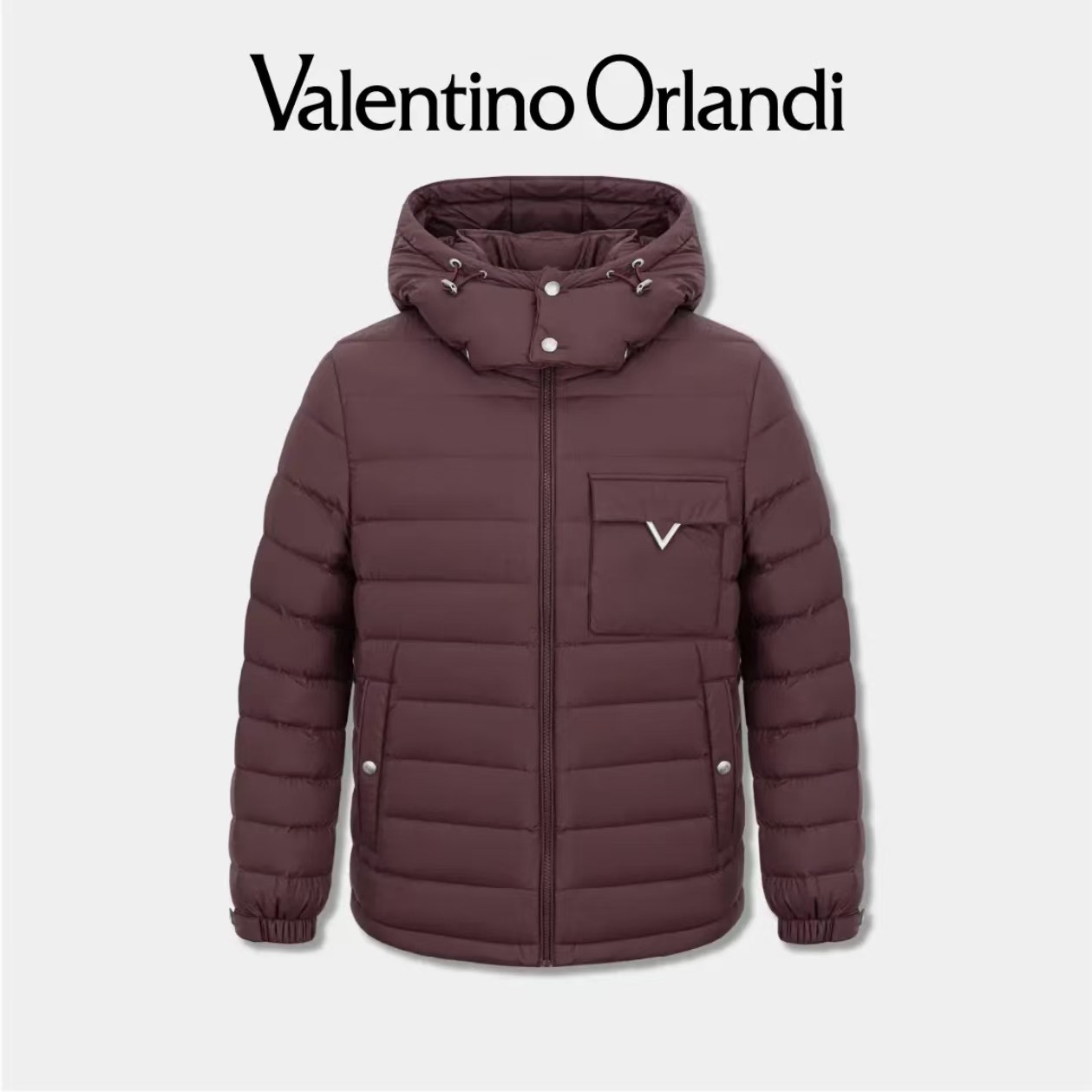 Valentino orlandi男士冬季B版简约哑光金属V标可脱卸帽羽绒服