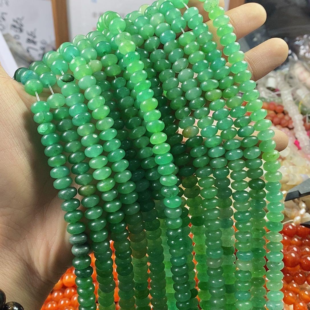 玛瑙/玉髓珠宝半成品未镶嵌一条8mm绿玉髓隔片B14