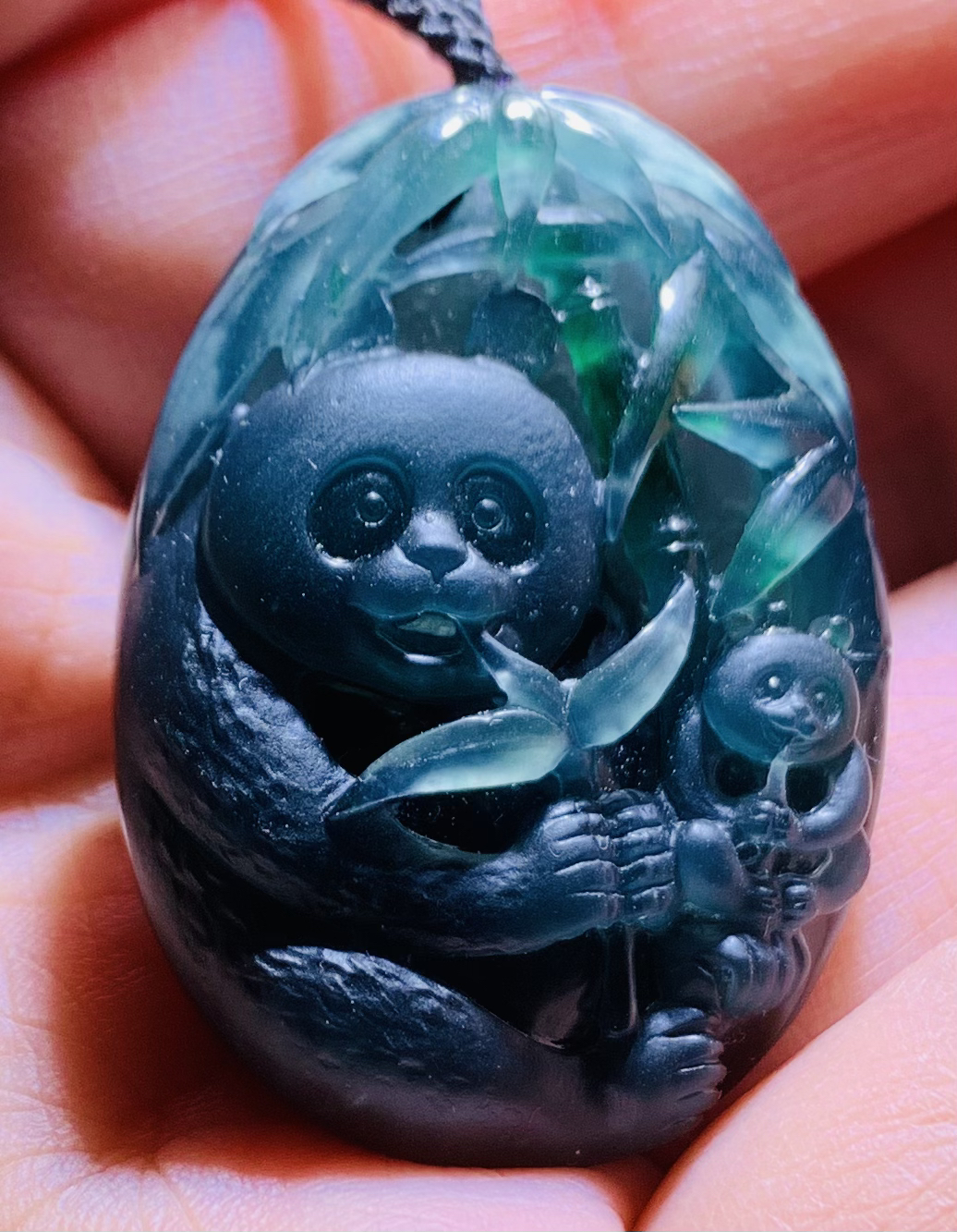 【蓝水•熊猫】危地马拉天然A货翡翠冰种蓝水熊猫吊坠巧雕工艺百搭款