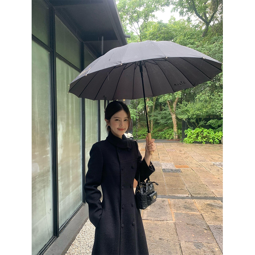 奥黛丽韩版小翻领分割线双排扣小香设计感毛呢大衣22863#