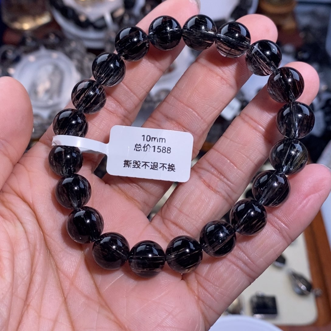 水晶手链未镶嵌黑发晶全透体满发顺发10mm