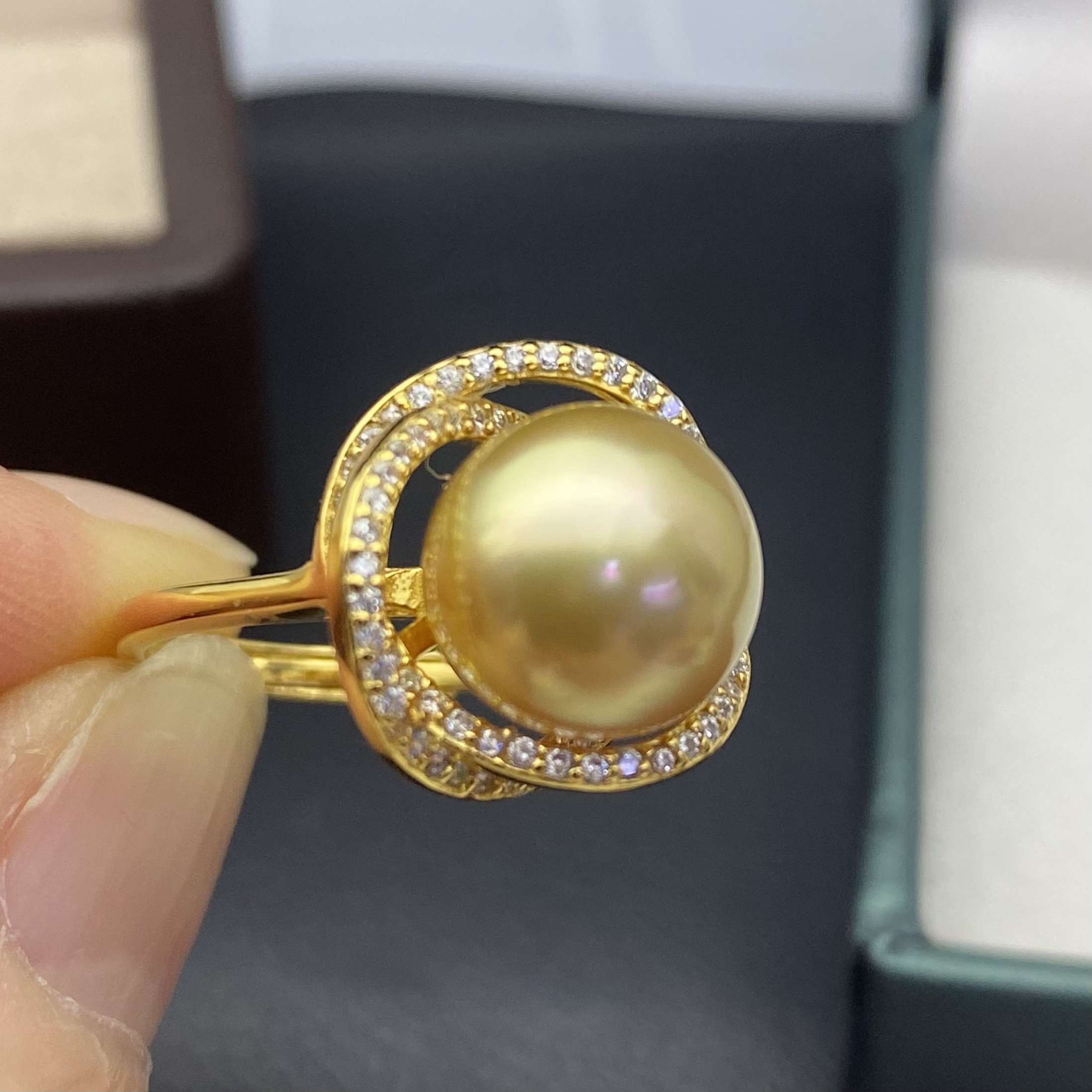 无调色浓茶金南洋金珠戒指天然海水珍珠戒圈强光珍珠戒指活口女银
