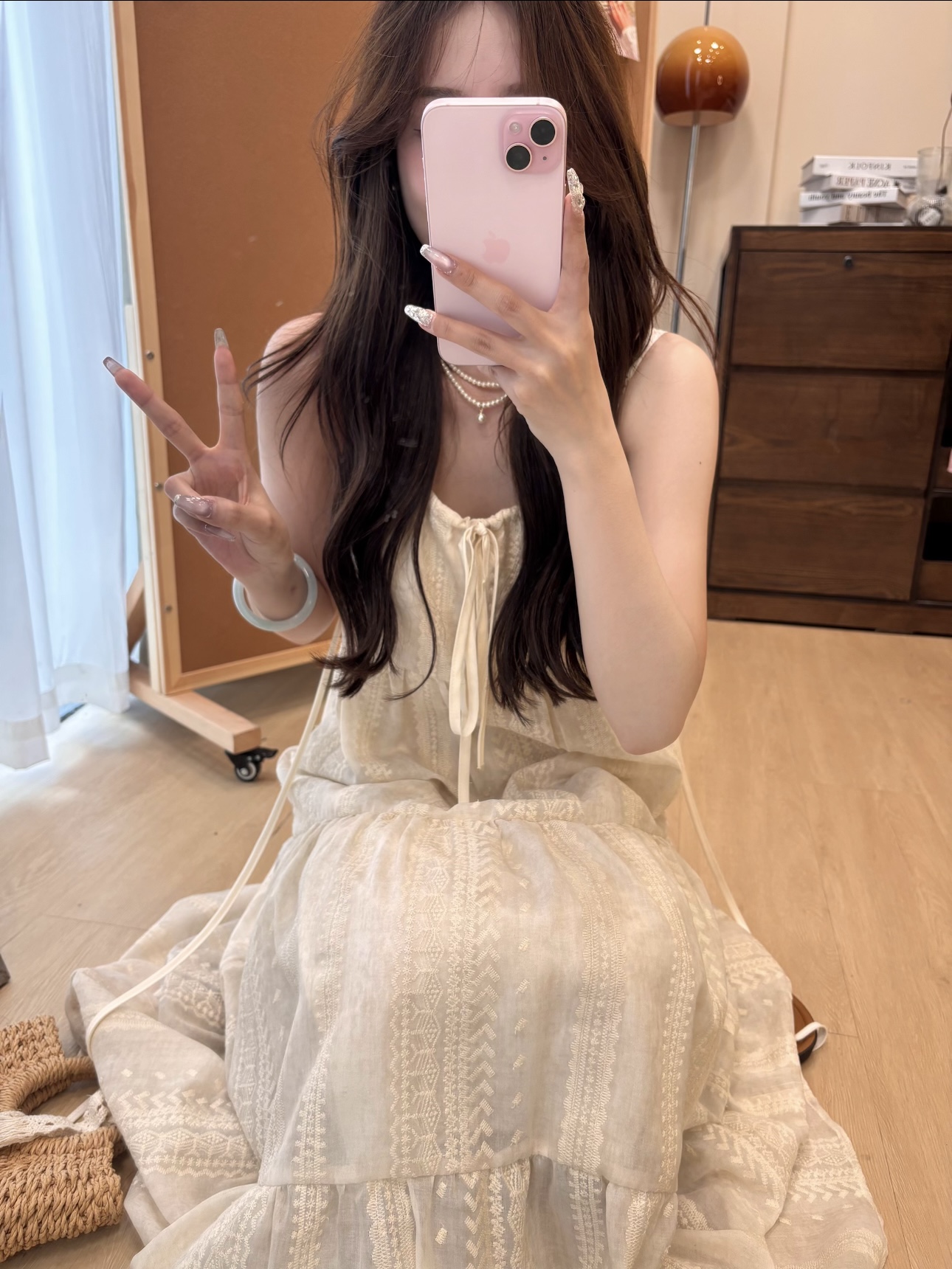 2025夏季新款甜美韩版重工刺绣减龄显瘦奶杏酥纱仙女连衣裙