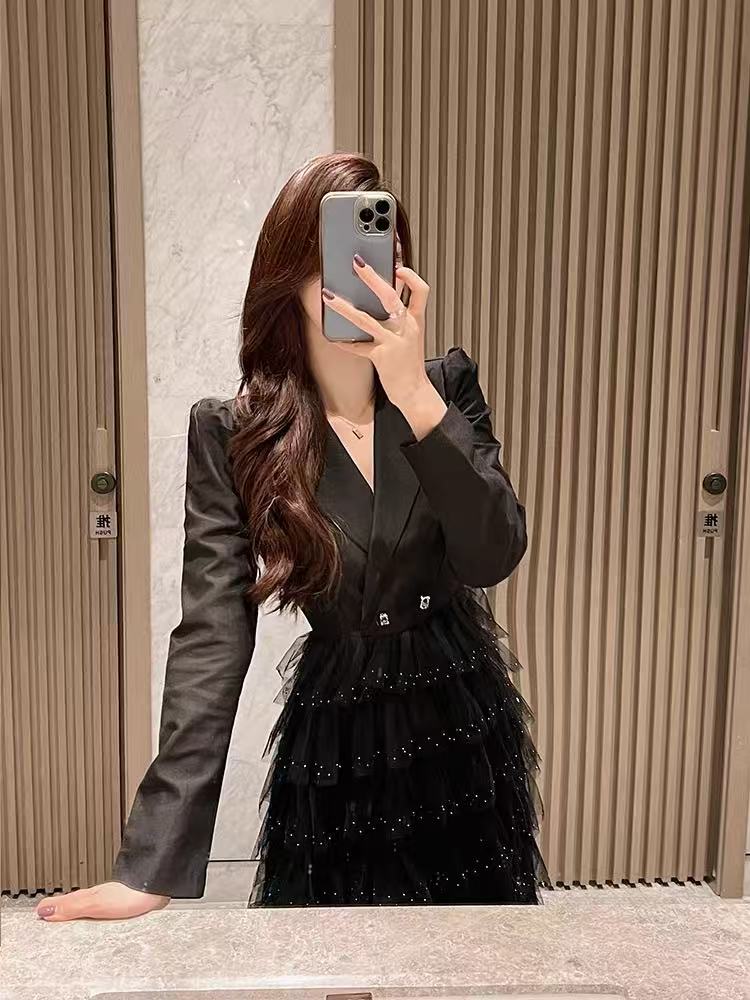 法式印花宫廷风重工连衣裙2024春秋新款高腰时尚显瘦气质裙子