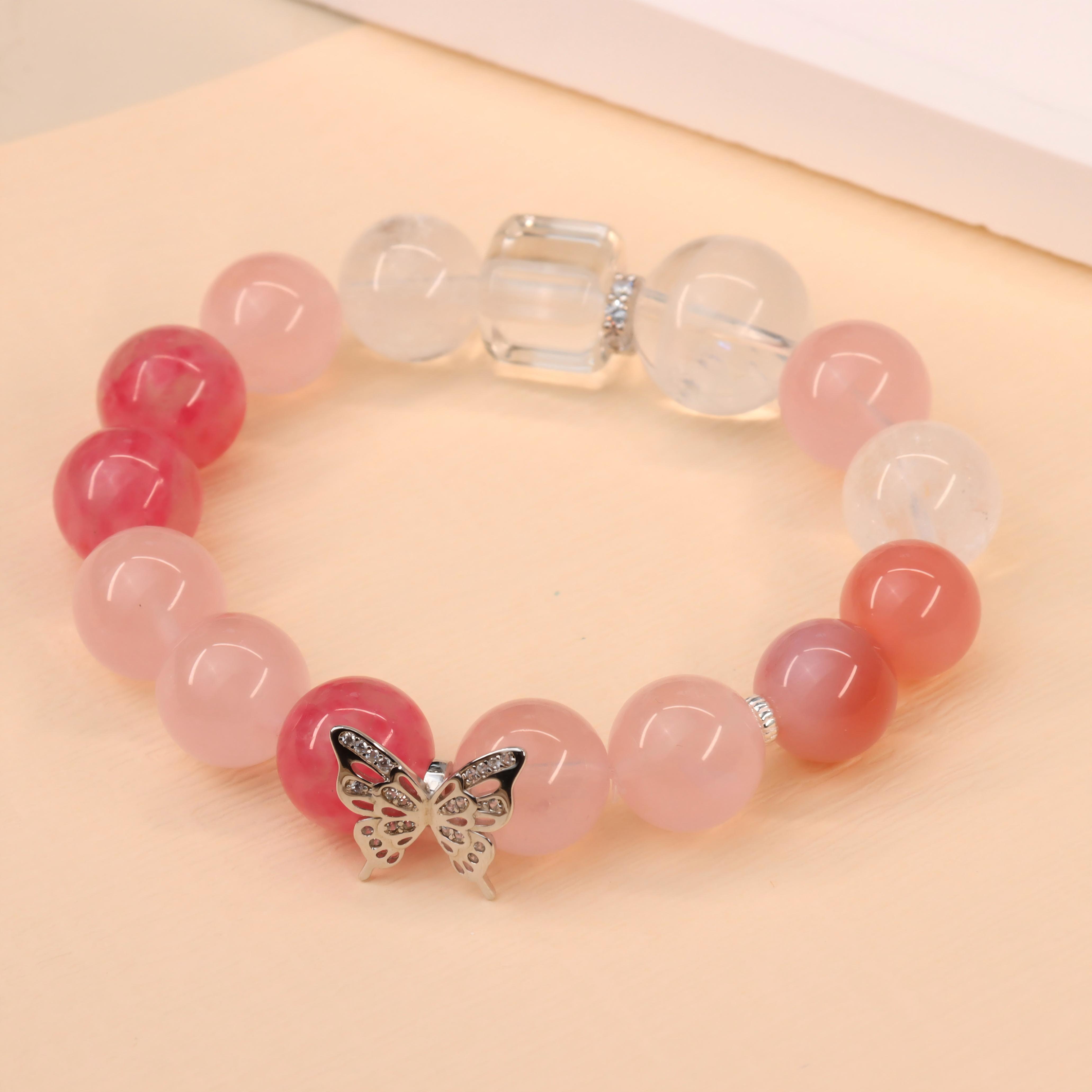 <蝶>卡12mm粉水晶手串S925银