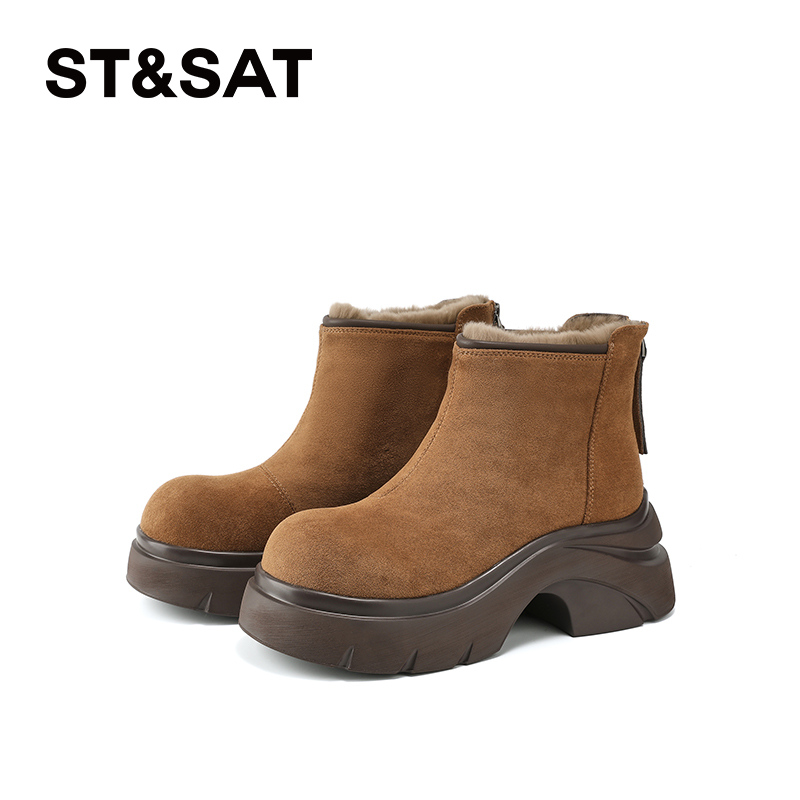 星期六雪地靴女加绒加厚2025冬季新款时尚厚底马丁靴后拉链短靴子