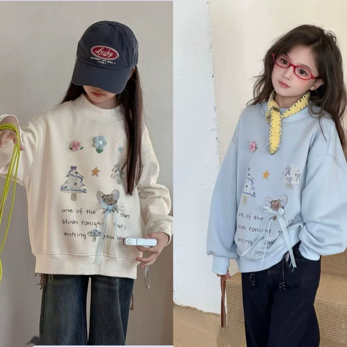 【清货】冬款洋气毛线花朵卡通加绒女童圆领卫衣 F305 305 H