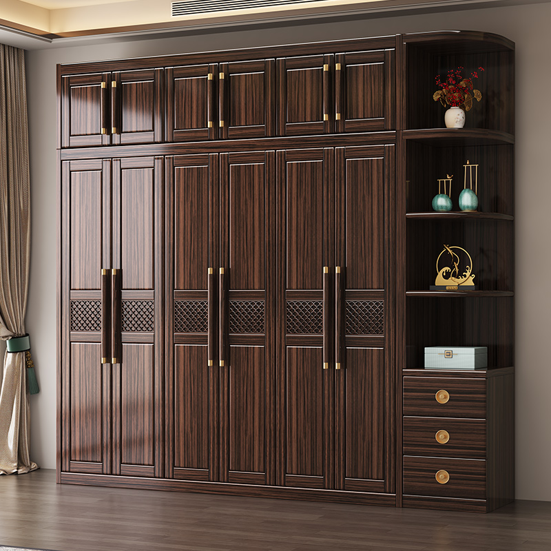 乌金木新中式实木衣柜家用卧室加厚主卧原木大衣橱储物收纳柜子