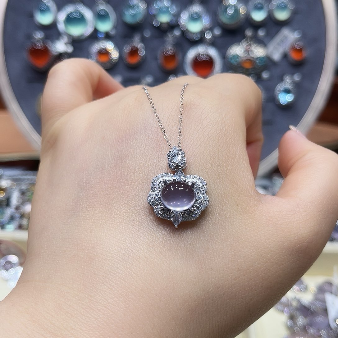 2***。萤石颈饰银S925镶嵌