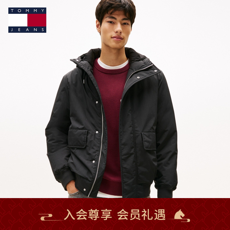 Tommy25新款秋冬男装美式复古学院风印花连帽棉服夹克外套22032