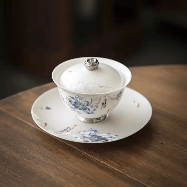 渡景山房德化玉瓷盖碗薄胎妙色清欢泡茶碗手工高档复古陶瓷中式