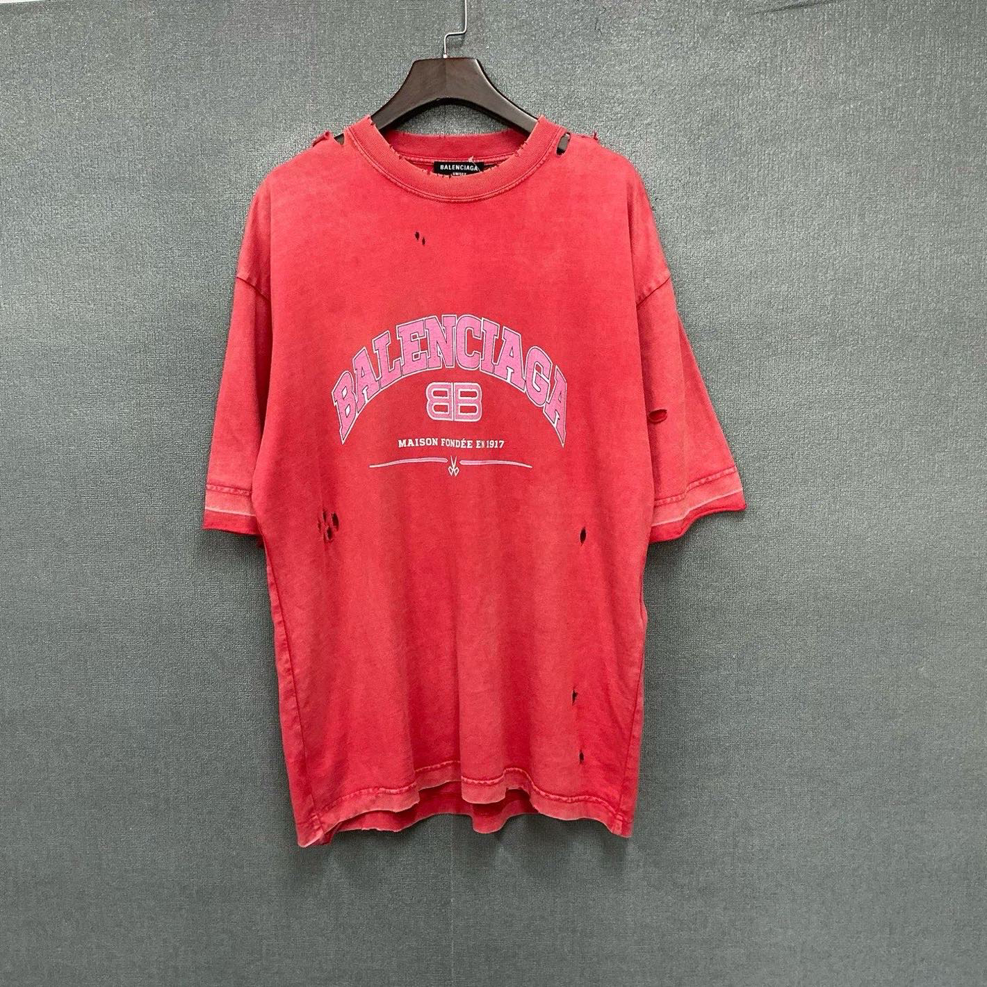 99新 Balenciaga/巴黎世家 剪刀裂纹印花破坏短袖T恤 xxs码/6361