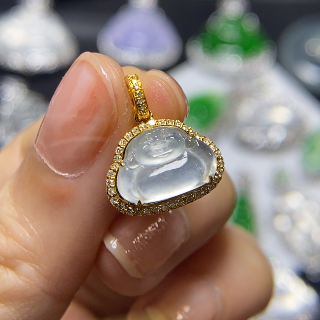 翡翠18K金镶嵌吊坠(不含链)佛