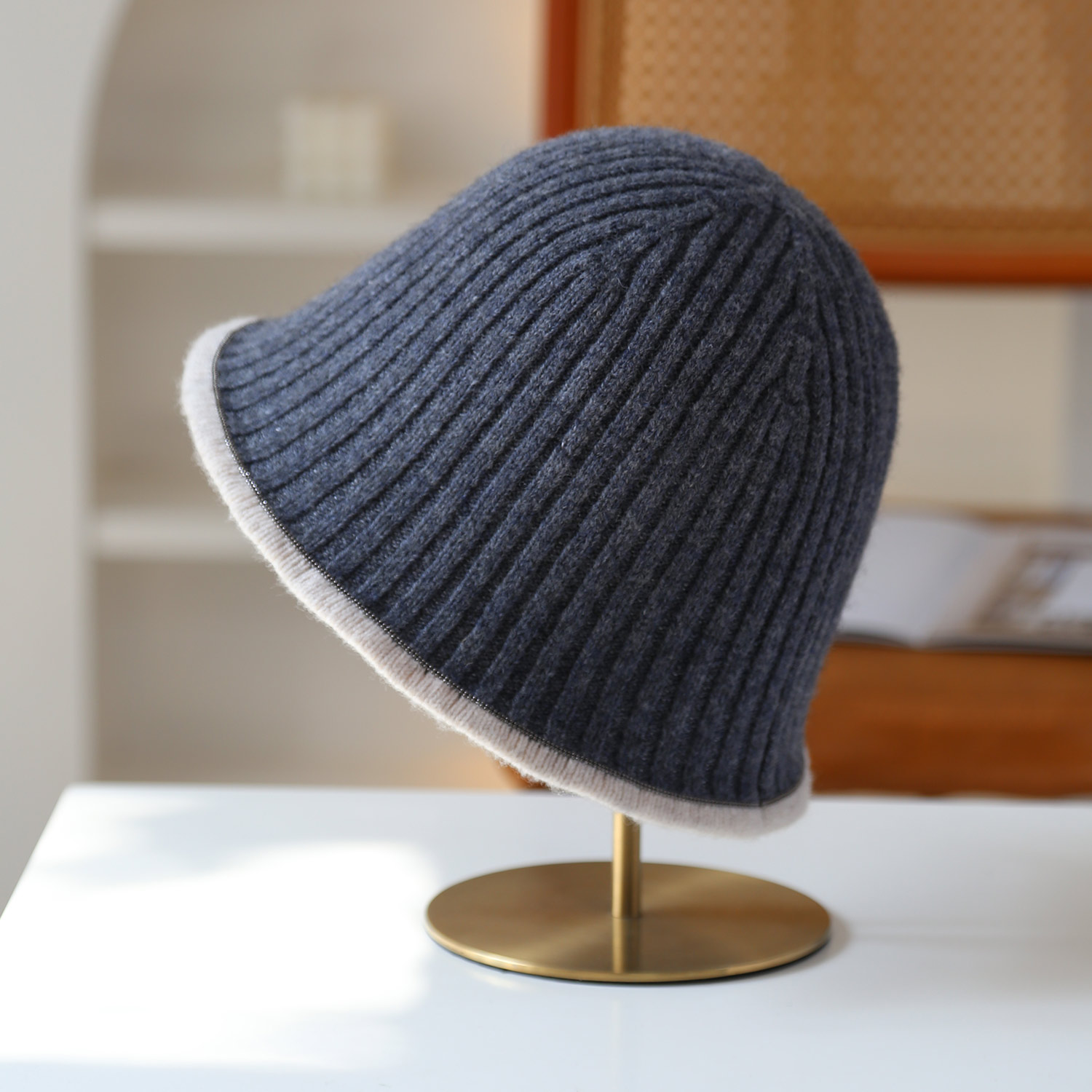 BC韩版针织水桶帽渔夫帽子女秋冬条纹日系素颜百搭显脸小盆帽时尚