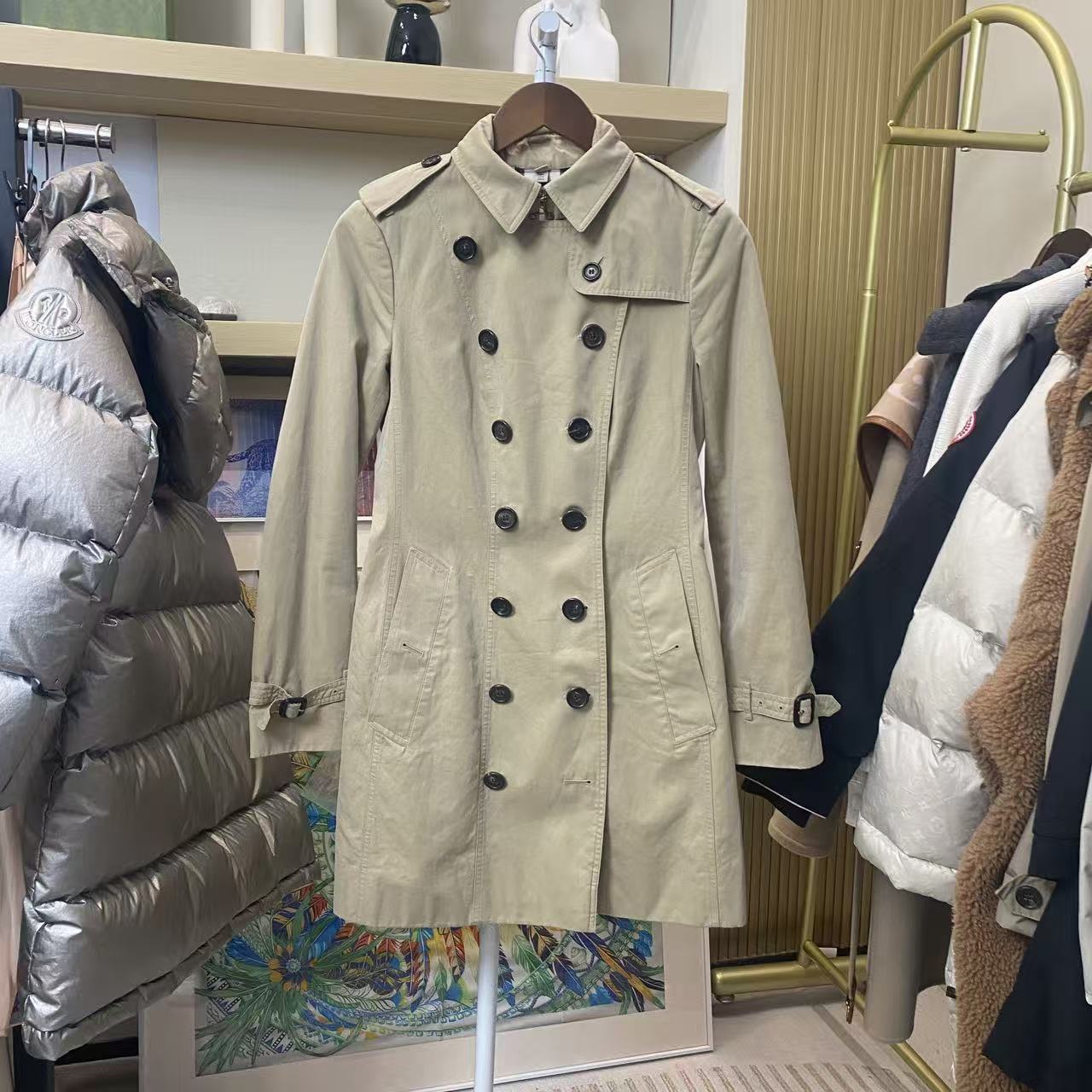 99新 BURBERRY/博柏利 博柏利双排扣女款风衣外套女装UK8码14030