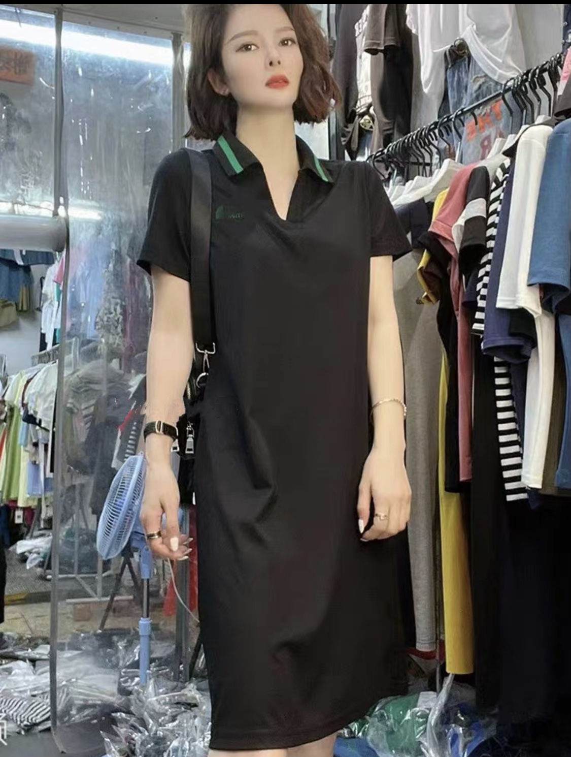 夏季设计感小众POIO领时尚气质休闲百搭翻领连衣裙女款