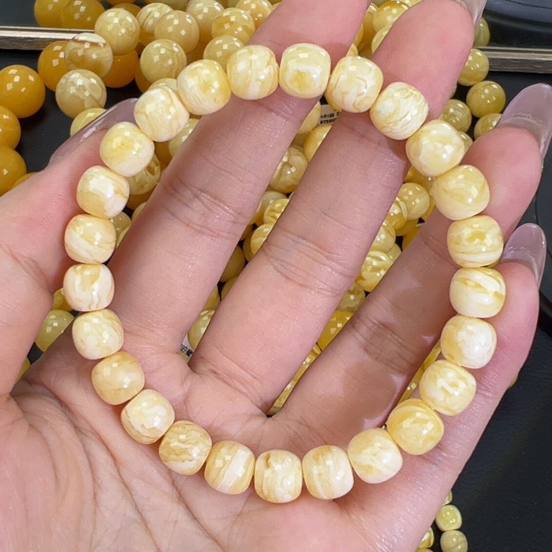 琥珀未镶嵌手链瓷白虎皮