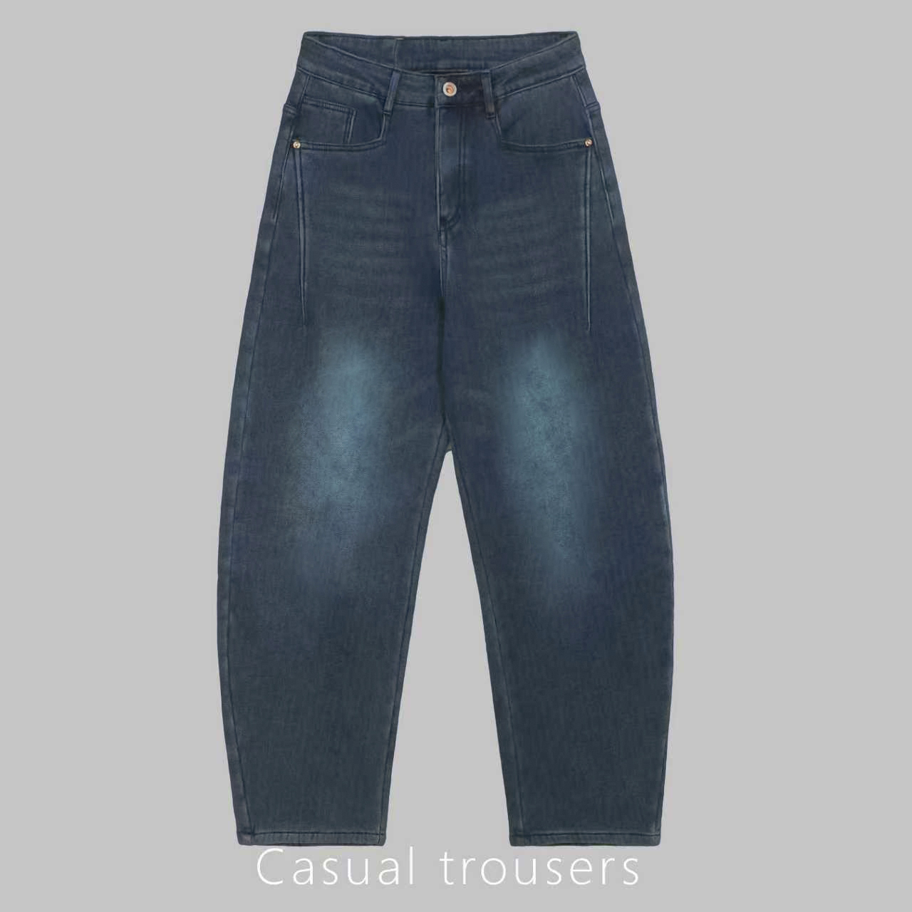 【冰总专属】冬季新款美式潮流时尚宽松百搭加绒加厚水洗弯刀牛仔裤