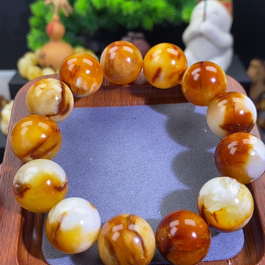 蜜蜡未镶嵌手链天然沁色蜜蜡手串18.2mm