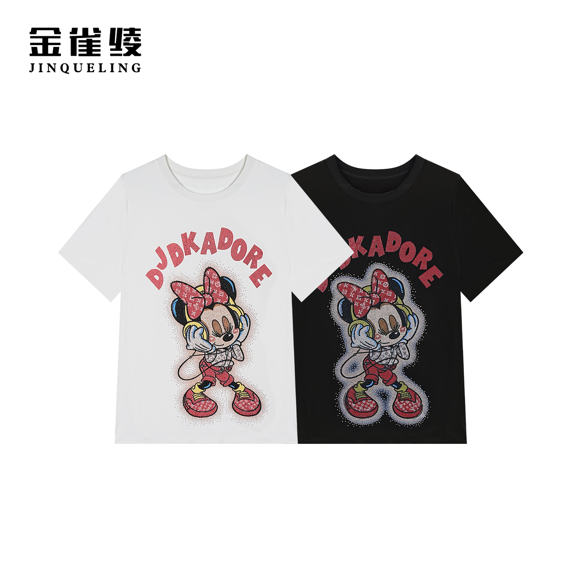 金雀绫【大米妮】春夏圆领卡通百搭烫钻工艺小衫SZA1S028