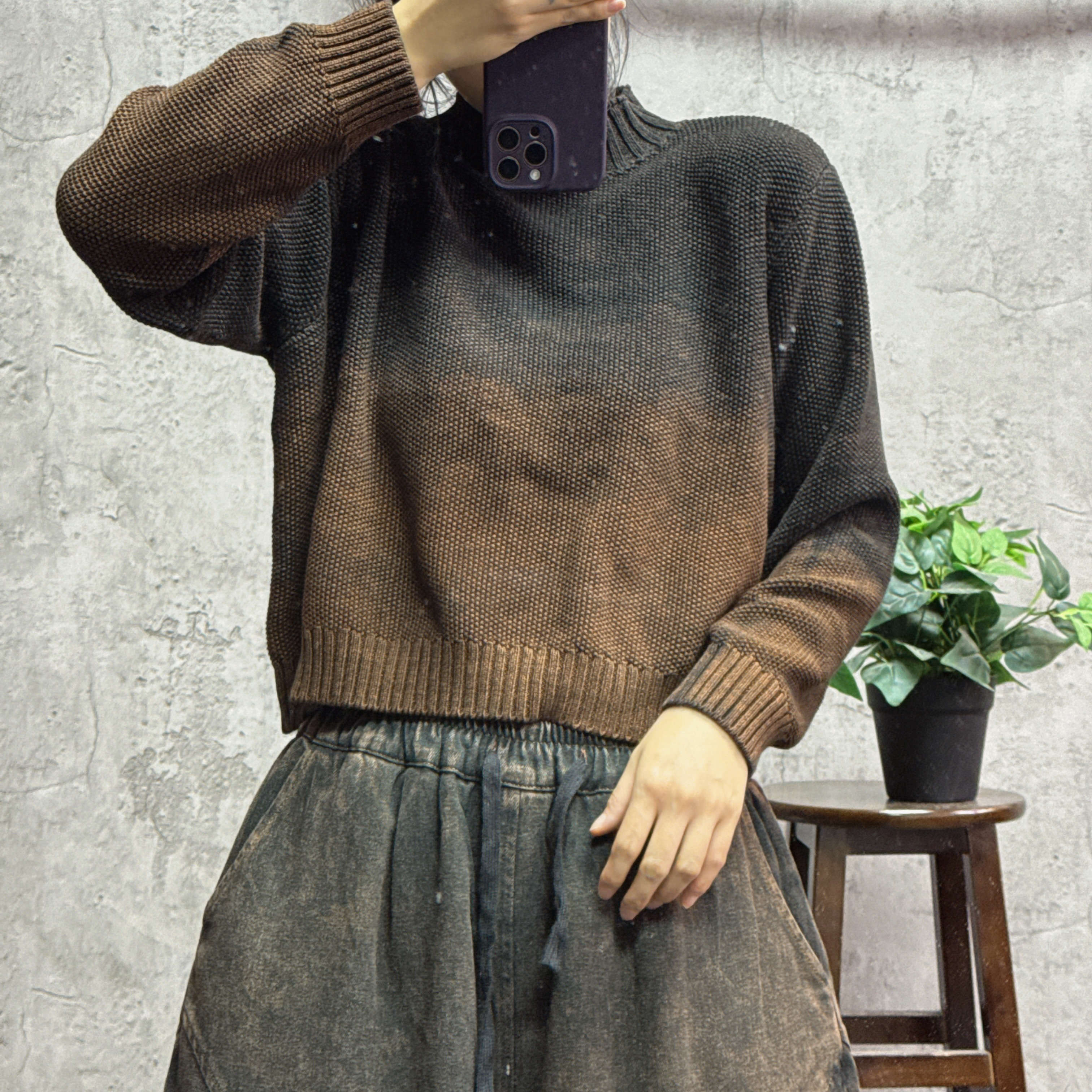 媚儿~冬季新款撞色半高领百搭短款毛衣（衣长48 胸围120）