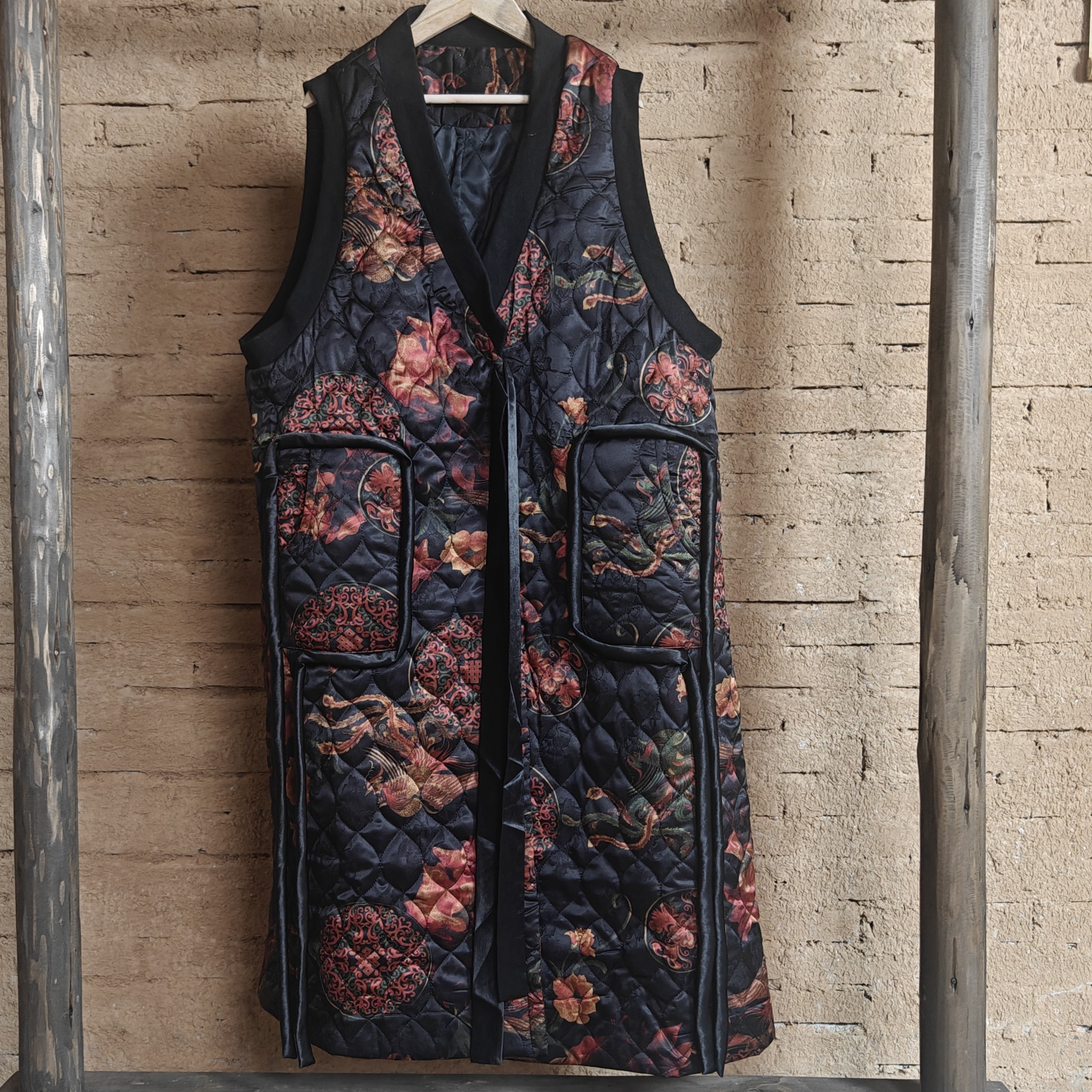 原创设计  新款百搭真丝锻提花无袖棉麻长裙