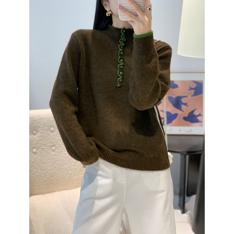 半高领针织厚款秋季洋气不褪色毛针织衫宽松上衣韩版针织衫B059#