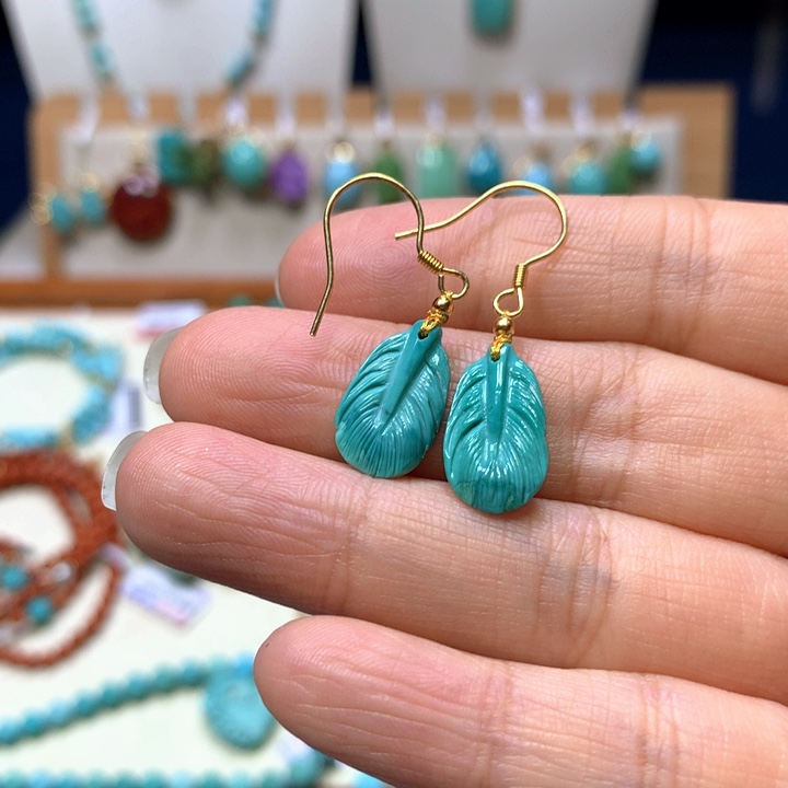 绿松石银S925镀金镶嵌耳饰