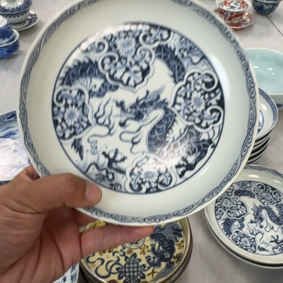 陶摆件青花如意穿花龙大壶承