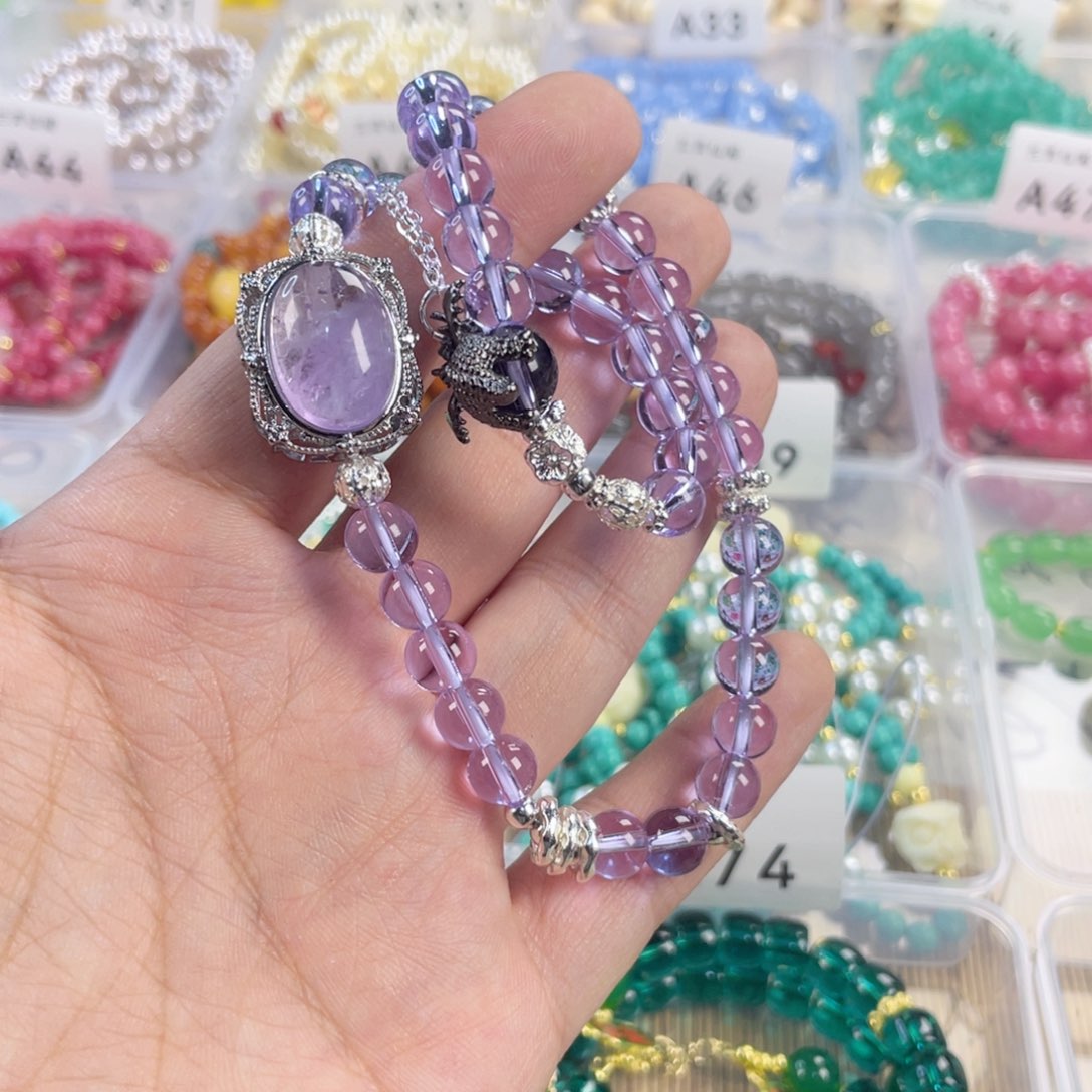 檀香紫檀（小叶紫檀）手串银S925镀金镶嵌