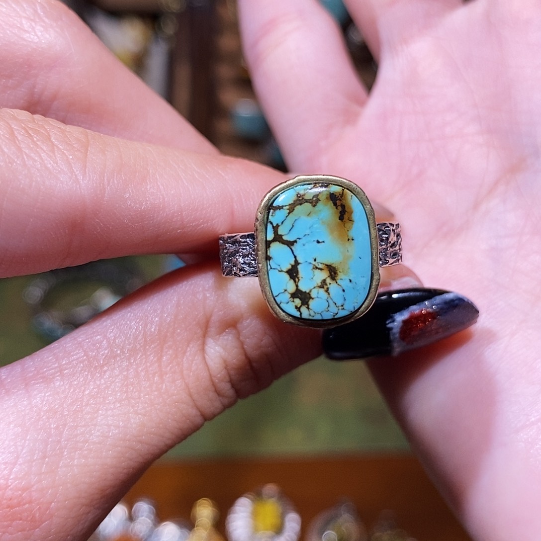 风***声绿松石银S925镶嵌戒指