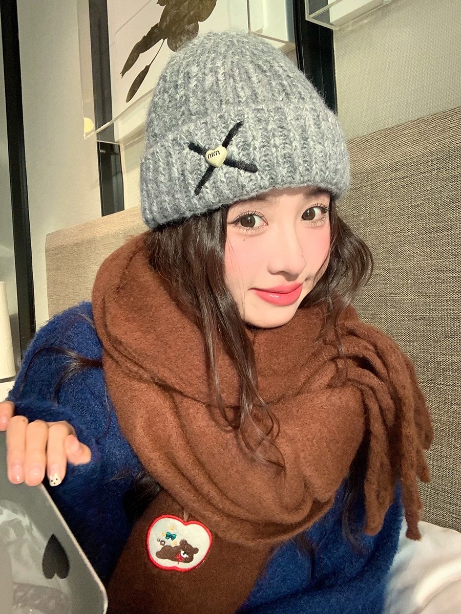 A610 加厚保暖爱心毛线针织帽