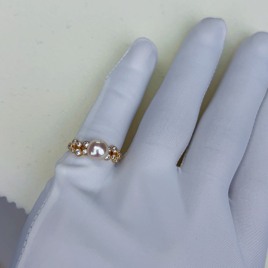 海水珍珠海水akoya设计款戒指7-8mm银S925镶嵌