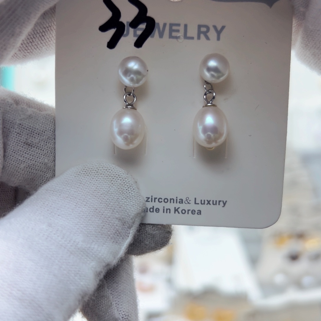 淡水珍珠耳钉银S925镶嵌
