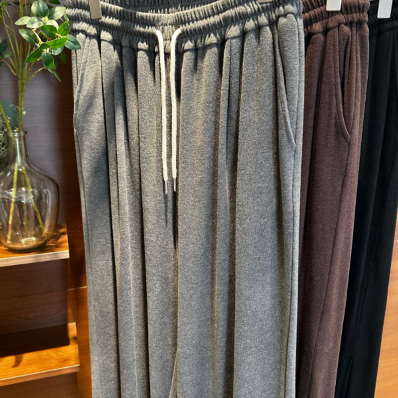 【菲菲】秋冬三色加厚磨毛抽绳高腰直筒百搭松紧休闲长裤S01211