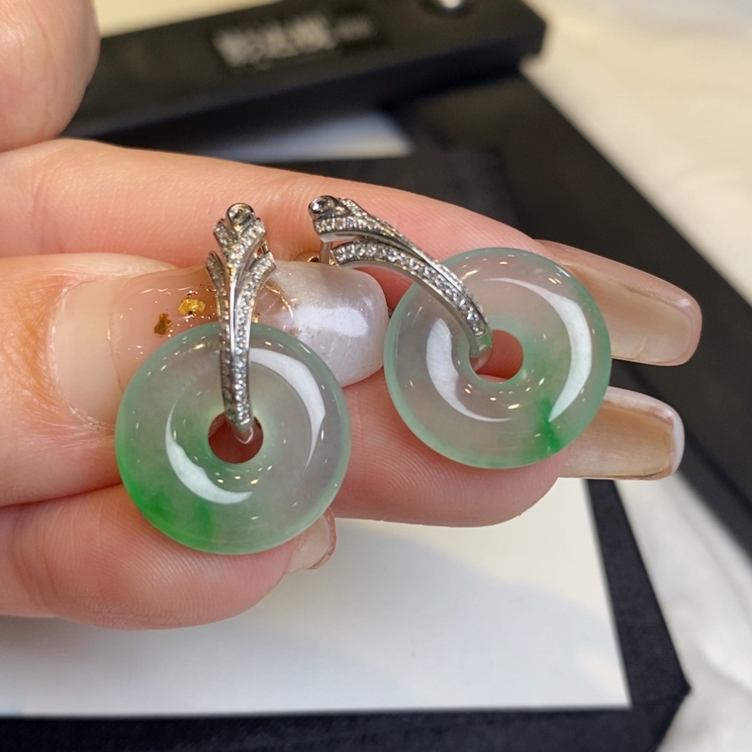 翡翠耳饰18K金镶嵌甜甜圈