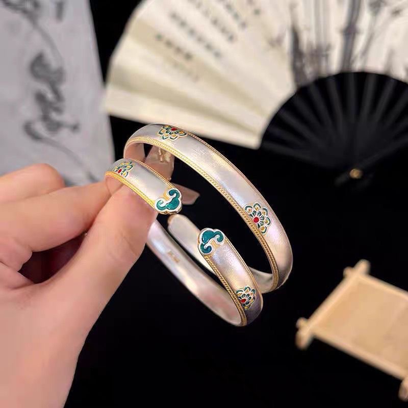 999.9银宝相花珐琅开口镯