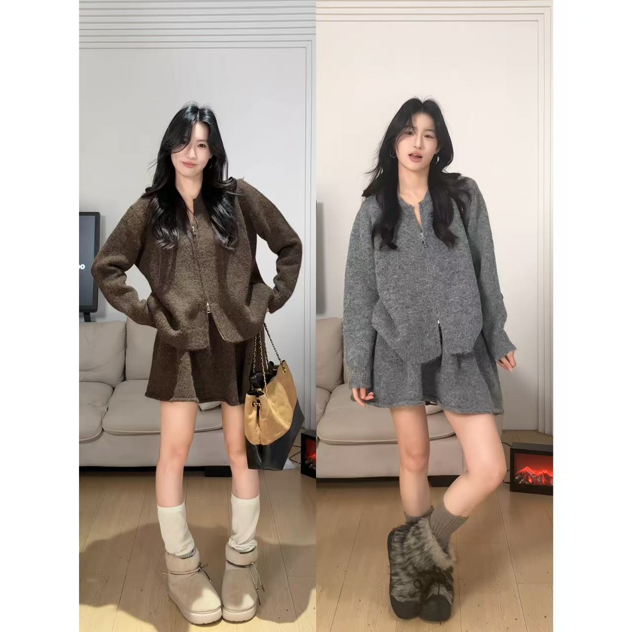 小阿雯 DEEZY 【格雷日记】灰色千金针织套装两件套