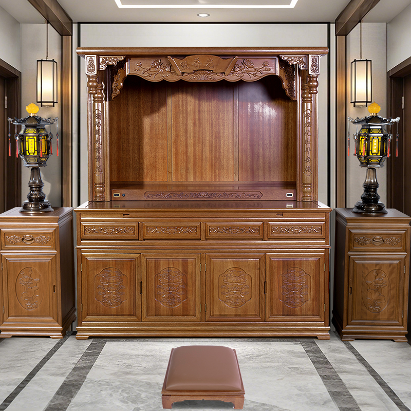 信义达实木新中式大龛柜桌客厅农村家用中堂桌雕花方桌古典玄关