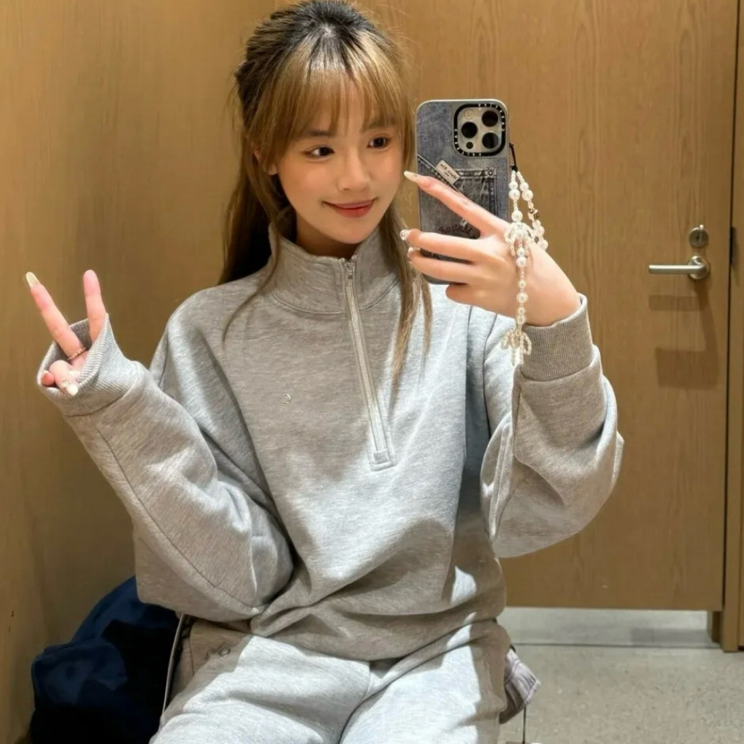 al*智秀同款半拉链立领卫衣！微宽松但不臃肿的剪裁，版型绝绝子！