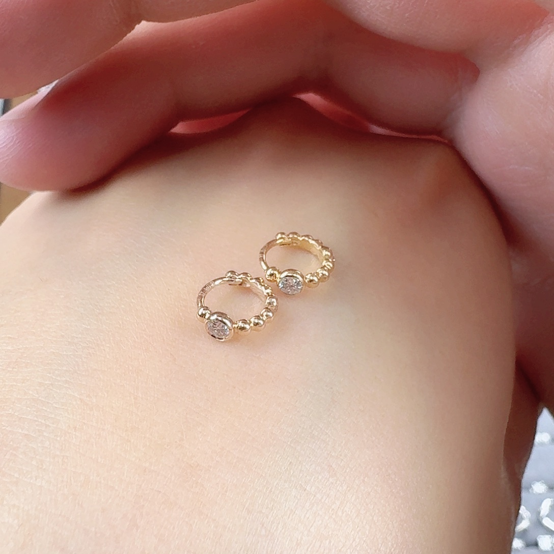 18K金镶嵌耳饰钻石ღ****?玫瑰金5+5分耳骨珠珠泡泡