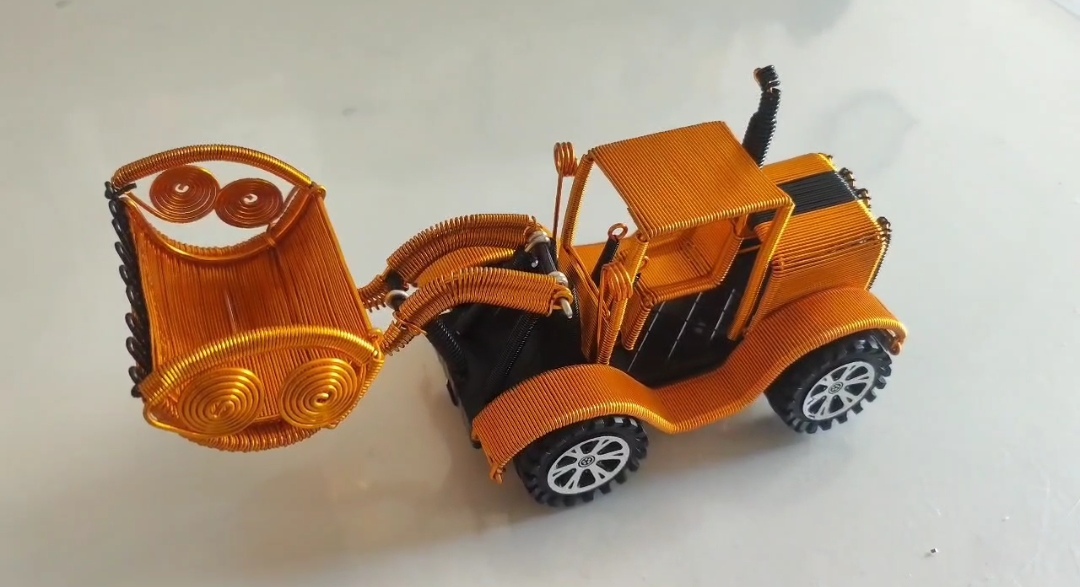 手工铝线编织挖掘机模型玩具创意金属工程车