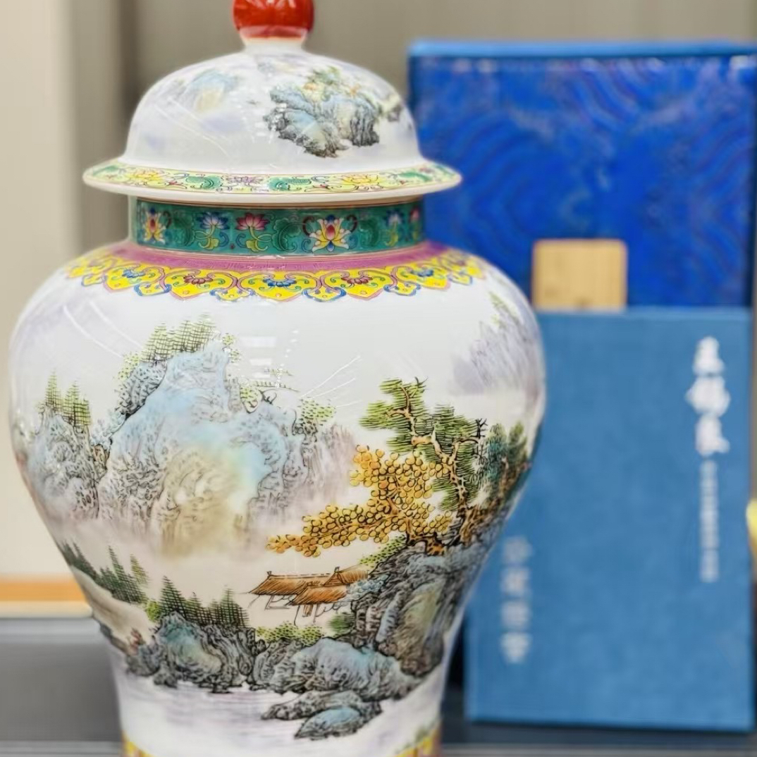 景德镇陶瓷王锡良手工《江山万里将军罐》证书礼盒收藏博古架摆件